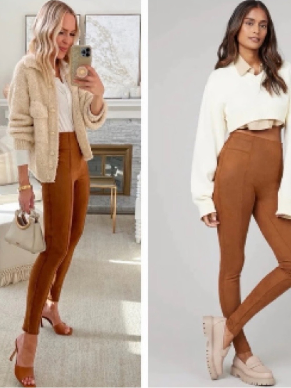NEW SPANX Faux Suede Leggings Rich Caramel Brown Size Medium 28" Inseam